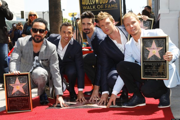 The Backstreet Boys (AJ McLean, Howie Dorough, Kevin Richardson, Nick Carter, and Brian Littrell) received a star on the Hollywood Walk of Fame on April 23, 2013. The band has been together for 20 years. (photo credit: Getty Images)