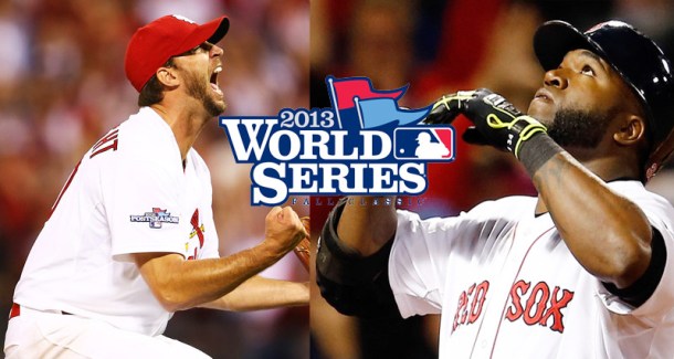 The St. Louis Cardinals' Adam Wainwright and the Boston Red Sox' David Ortiz (photo credits: Elsa/Getty Images, Jim Rogash/Getty Images)