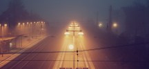 train station railway tracks fog